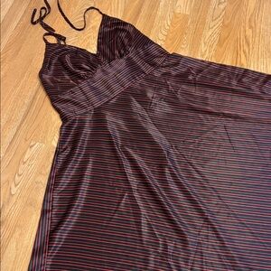 Vintage 1980’s A.P.N.Y. Sleeveless black and red striped halter dress. Size 20.